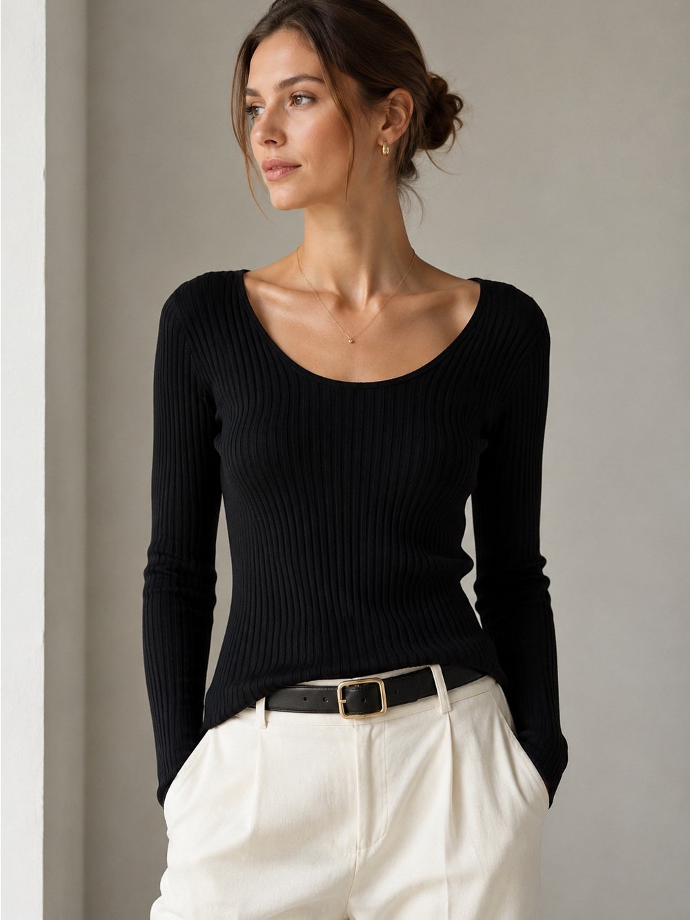 Vintage Ralph Lauren   Classic Minimalist Black Ribbed Top – Size Small